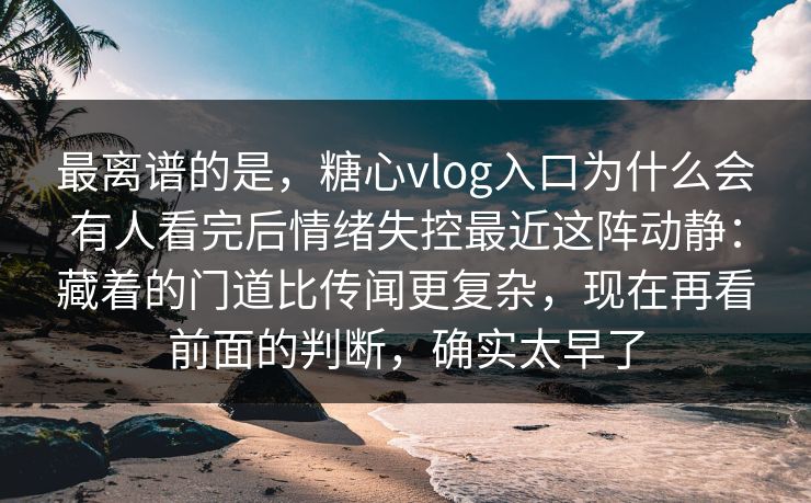 最离谱的是，糖心vlog入口为什么会有人看完后情绪失控最近这阵动静：藏着的门道比传闻更复杂，现在再看前面的判断，确实太早了