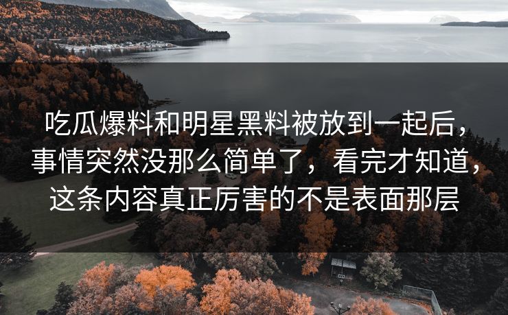 吃瓜爆料和明星黑料被放到一起后，事情突然没那么简单了，看完才知道，这条内容真正厉害的不是表面那层