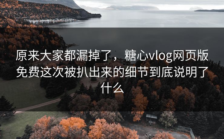 原来大家都漏掉了，糖心vlog网页版免费这次被扒出来的细节到底说明了什么